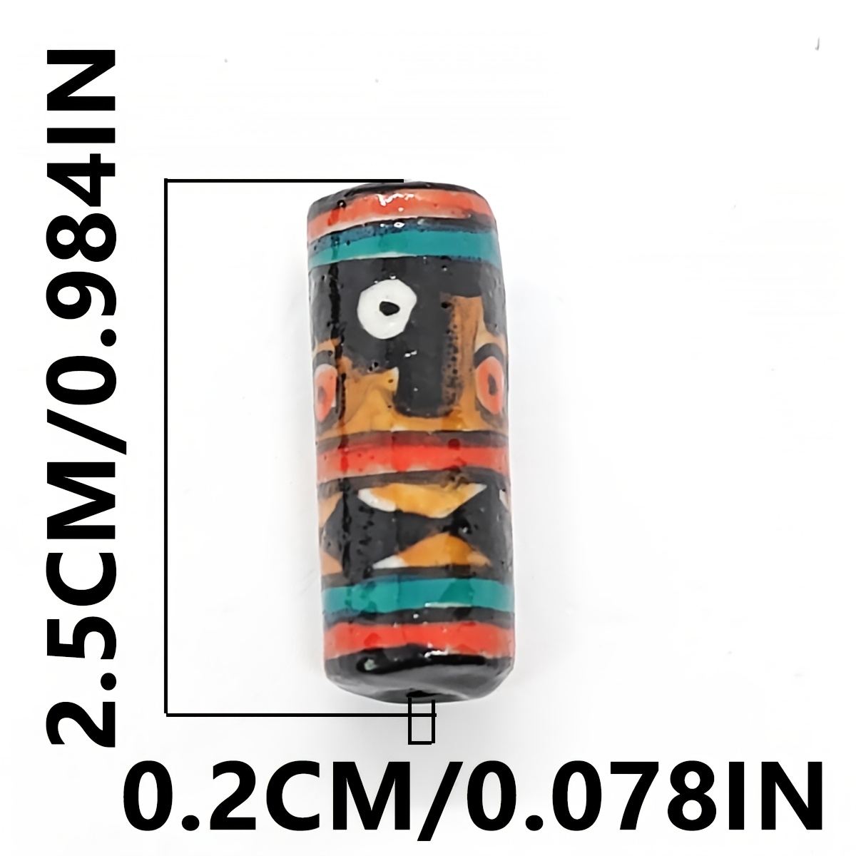 Brown Tribal Pattern Cylinder Ceramic Beads, 2pcs Set